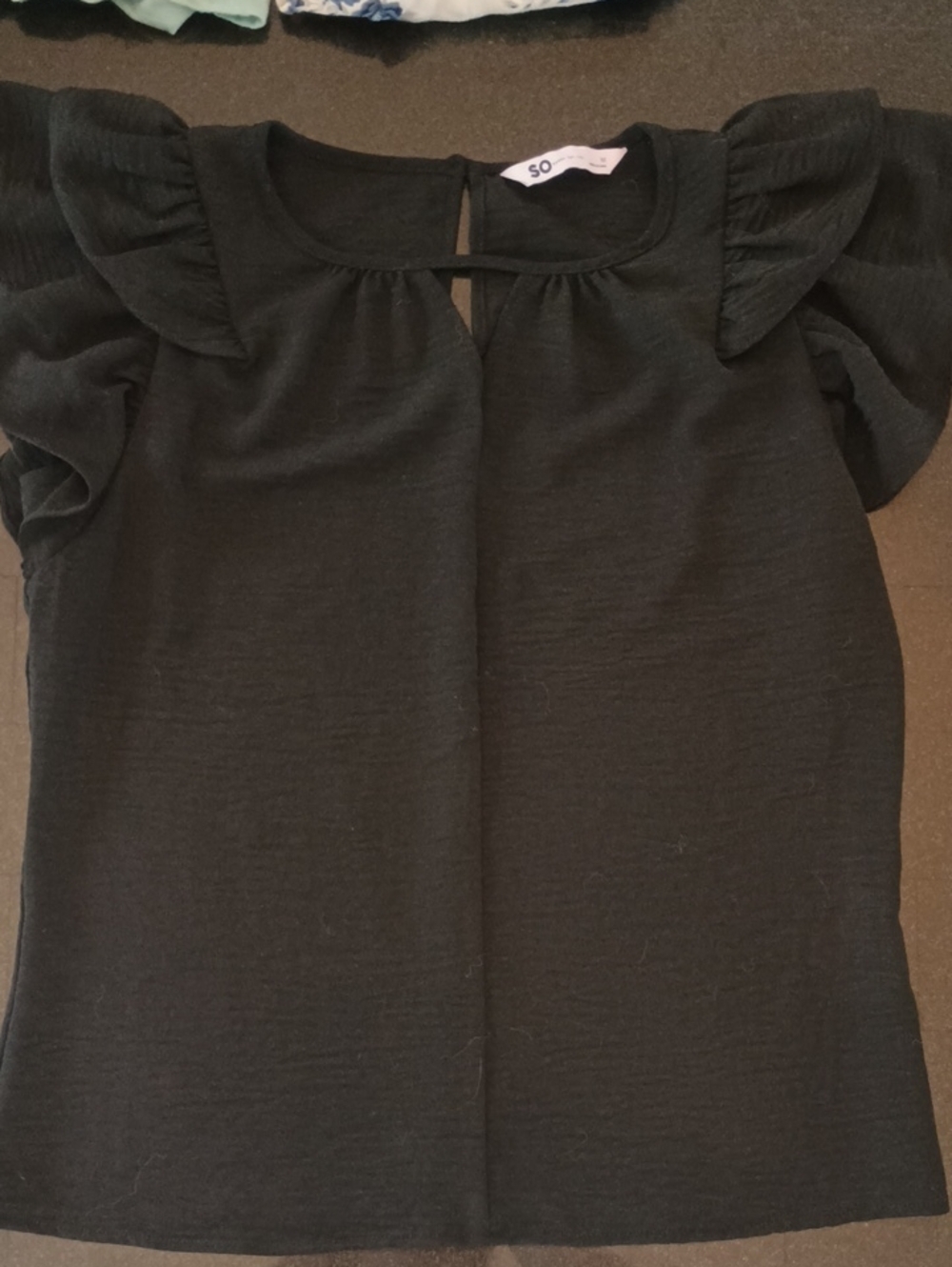 SO Black Ruffle Cap Sleeve Blouse